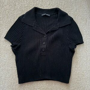 Brandy Melville Black Button Down Ribbed Top